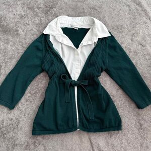 Christopher Banks Green cardigan white collar blouse